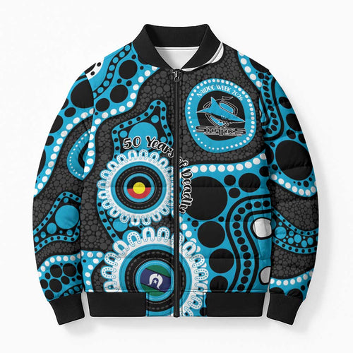 Sharks NAIDOC Week 2026 Personalised Bomber Puffer Jacket 50 Years of Deadly Aboriginal Art