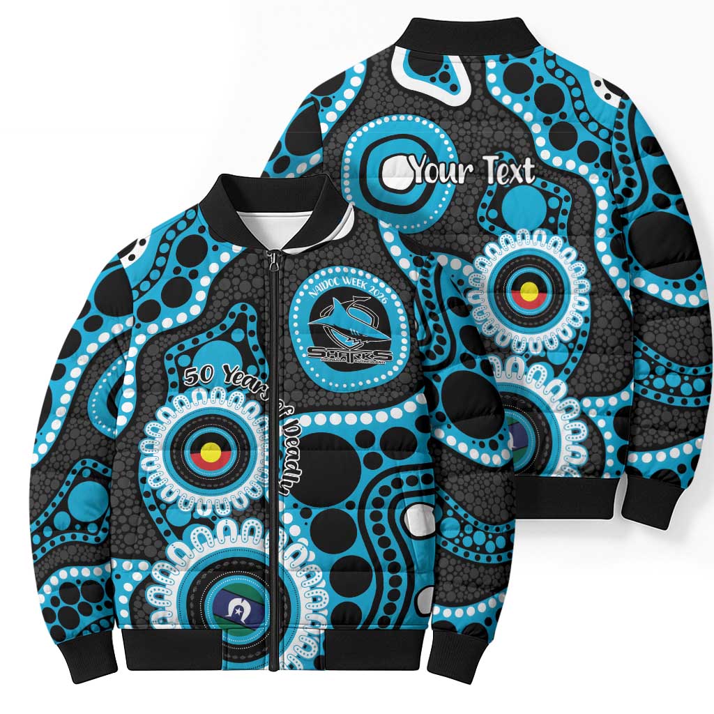 Sharks NAIDOC Week 2026 Personalised Bomber Puffer Jacket 50 Years of Deadly Aboriginal Art