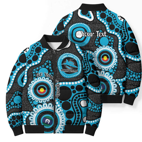 Sharks NAIDOC Week 2026 Personalised Bomber Puffer Jacket 50 Years of Deadly Aboriginal Art