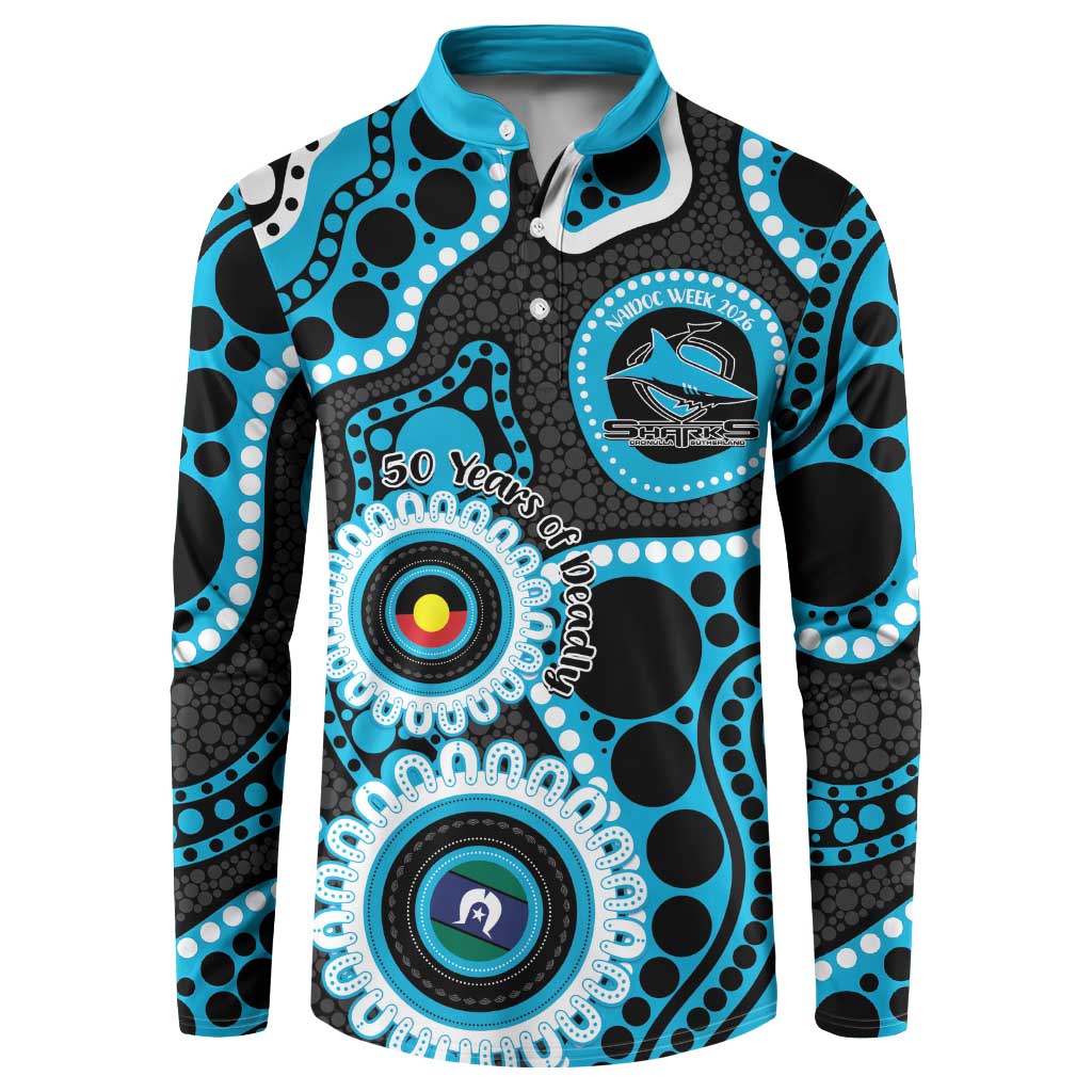 Sharks NAIDOC Week 2026 Personalised Button Sweatshirt 50 Years of Deadly Aboriginal Art