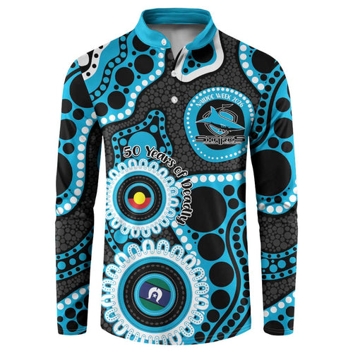 Sharks NAIDOC Week 2026 Personalised Button Sweatshirt 50 Years of Deadly Aboriginal Art