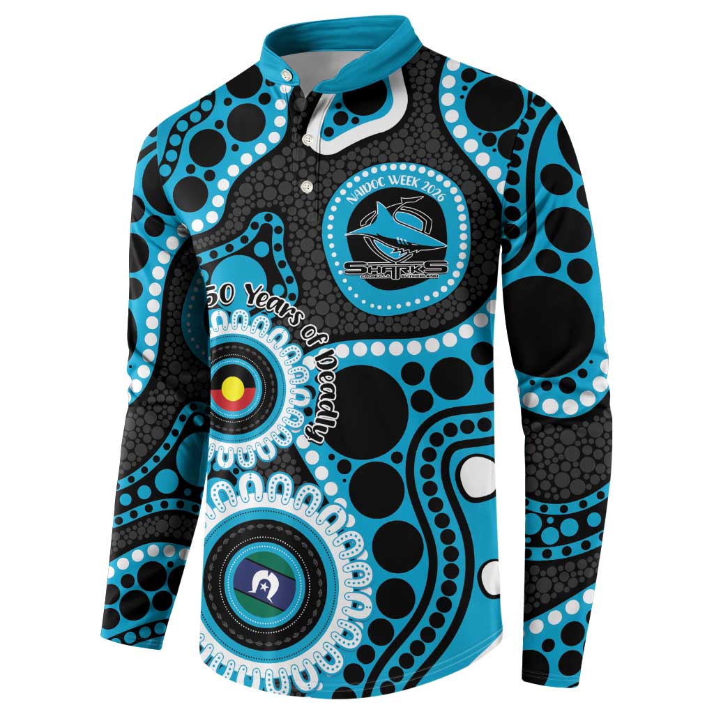 Sharks NAIDOC Week 2026 Personalised Button Sweatshirt 50 Years of Deadly Aboriginal Art