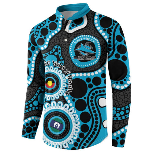 Sharks NAIDOC Week 2026 Personalised Button Sweatshirt 50 Years of Deadly Aboriginal Art