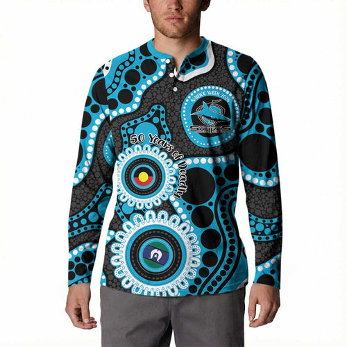 Sharks NAIDOC Week 2026 Personalised Button Sweatshirt 50 Years of Deadly Aboriginal Art