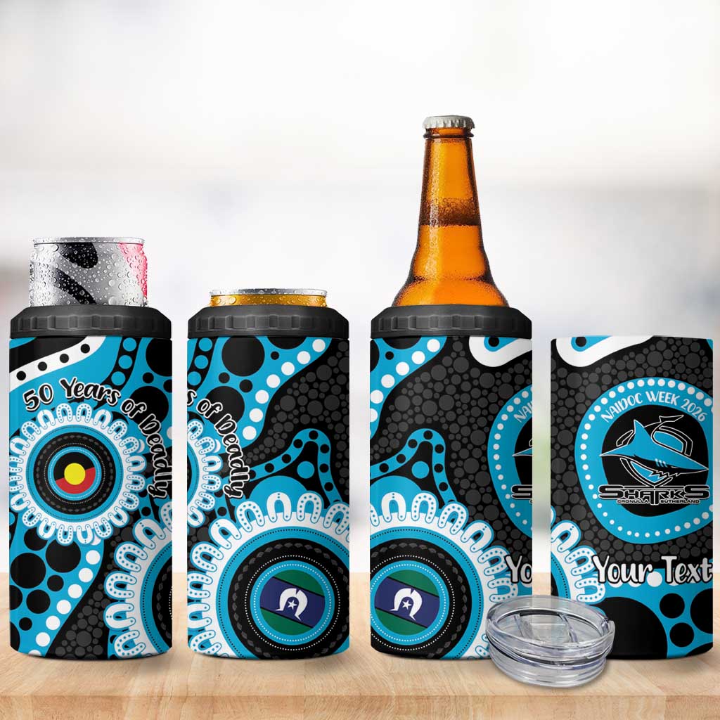Sharks NAIDOC Week 2026 Personalised 4 in 1 Can Cooler Tumbler 50 Years of Deadly Aboriginal Art