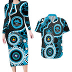 Sharks NAIDOC Week 2026 Personalised Couples Matching Long Sleeve Bodycon Dress and Hawaiian Shirt 50 Years of Deadly Aboriginal Art