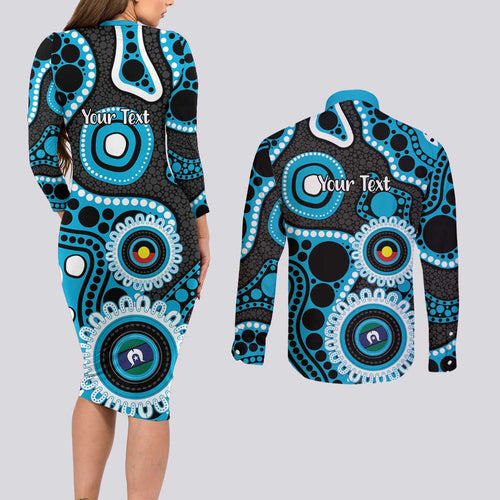 Sharks NAIDOC Week 2026 Personalised Couples Matching Long Sleeve Bodycon Dress and Long Sleeve Button Shirt 50 Years of Deadly Aboriginal Art