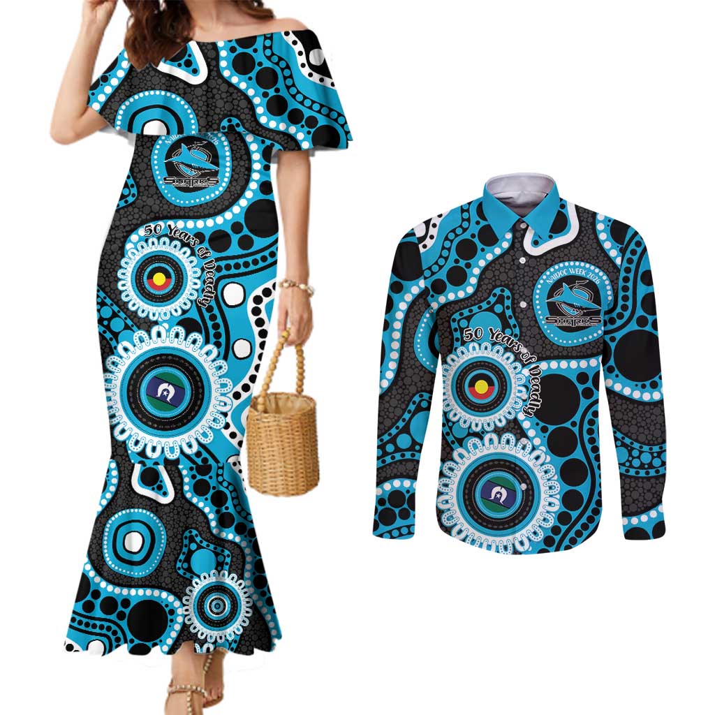 Sharks NAIDOC Week 2026 Personalised Couples Matching Mermaid Dress and Long Sleeve Button Shirt 50 Years of Deadly Aboriginal Art