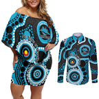 Sharks NAIDOC Week 2026 Personalised Couples Matching Off Shoulder Short Dress and Long Sleeve Button Shirt 50 Years of Deadly Aboriginal Art
