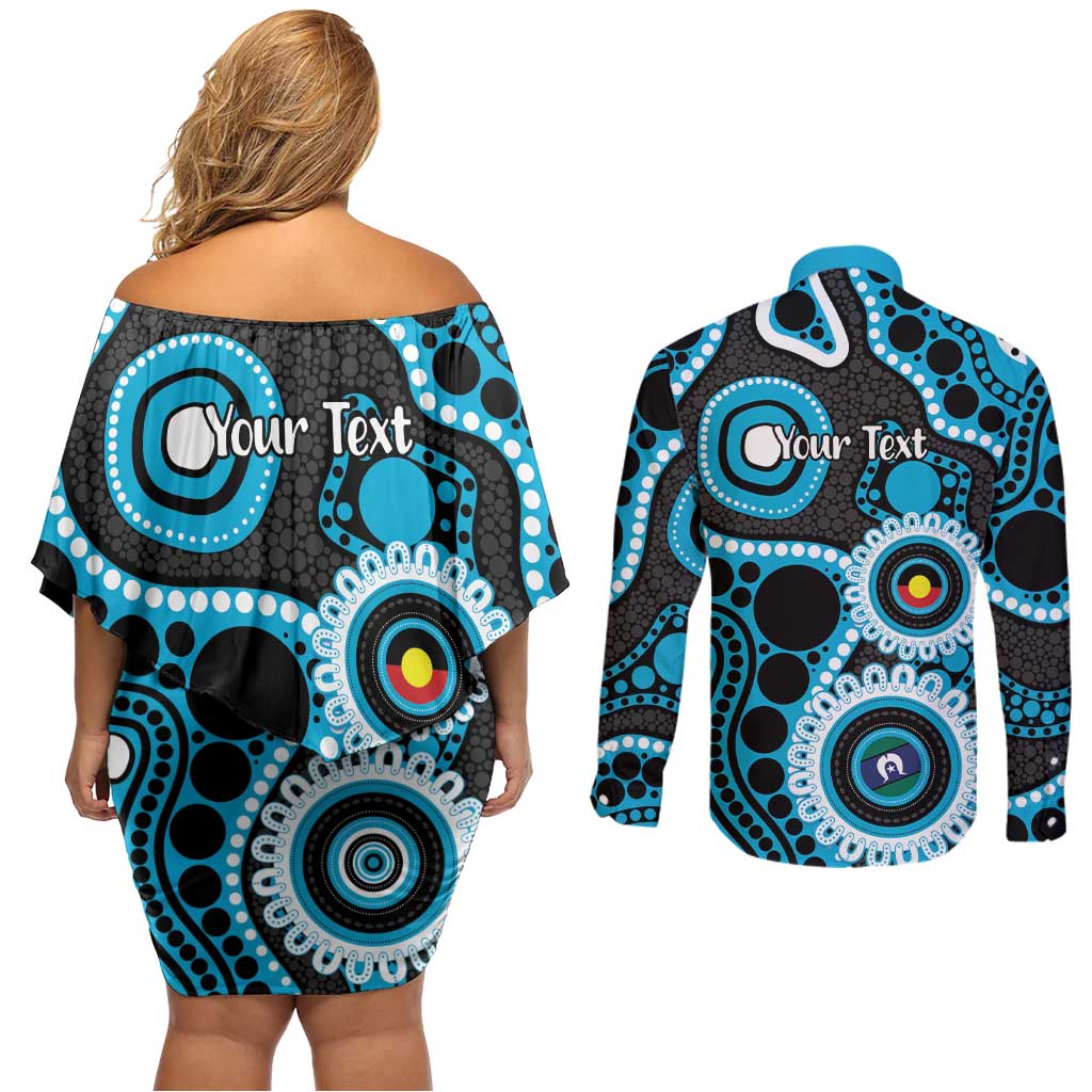 Sharks NAIDOC Week 2026 Personalised Couples Matching Off Shoulder Short Dress and Long Sleeve Button Shirt 50 Years of Deadly Aboriginal Art