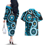 Sharks NAIDOC Week 2026 Personalised Couples Matching Off The Shoulder Long Sleeve Dress and Hawaiian Shirt 50 Years of Deadly Aboriginal Art