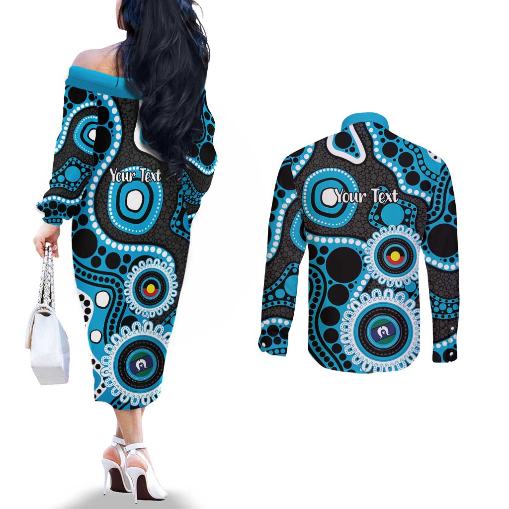 Sharks NAIDOC Week 2026 Personalised Couples Matching Off The Shoulder Long Sleeve Dress and Long Sleeve Button Shirt 50 Years of Deadly Aboriginal Art
