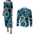 Sharks NAIDOC Week 2026 Personalised Couples Matching Puletasi and Long Sleeve Button Shirt 50 Years of Deadly Aboriginal Art