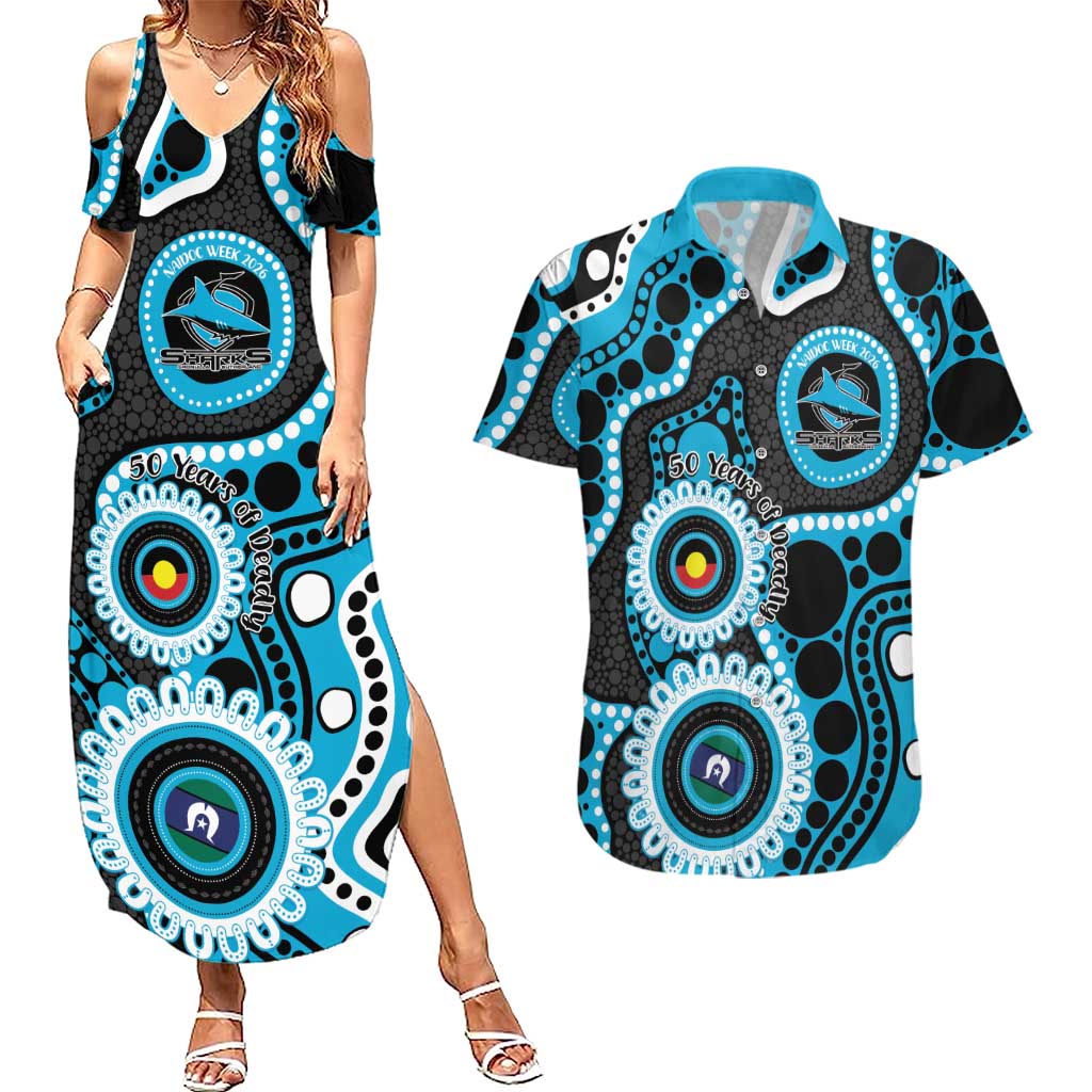 Sharks NAIDOC Week 2026 Personalised Couples Matching Summer Maxi Dress and Hawaiian Shirt 50 Years of Deadly Aboriginal Art