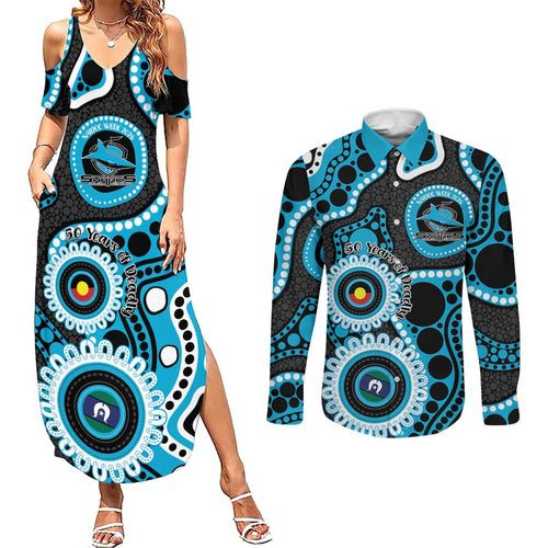 Sharks NAIDOC Week 2026 Personalised Couples Matching Summer Maxi Dress and Long Sleeve Button Shirt 50 Years of Deadly Aboriginal Art