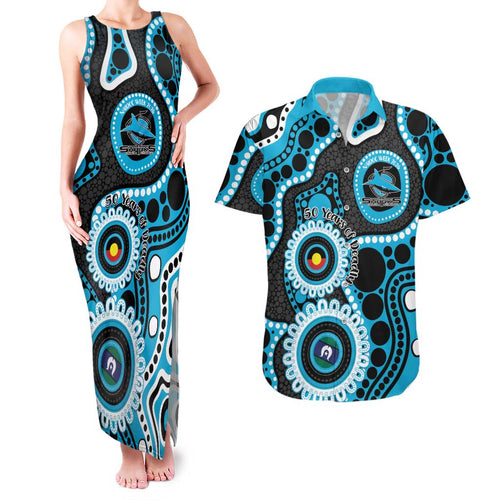 Sharks NAIDOC Week 2026 Personalised Couples Matching Tank Maxi Dress and Hawaiian Shirt 50 Years of Deadly Aboriginal Art