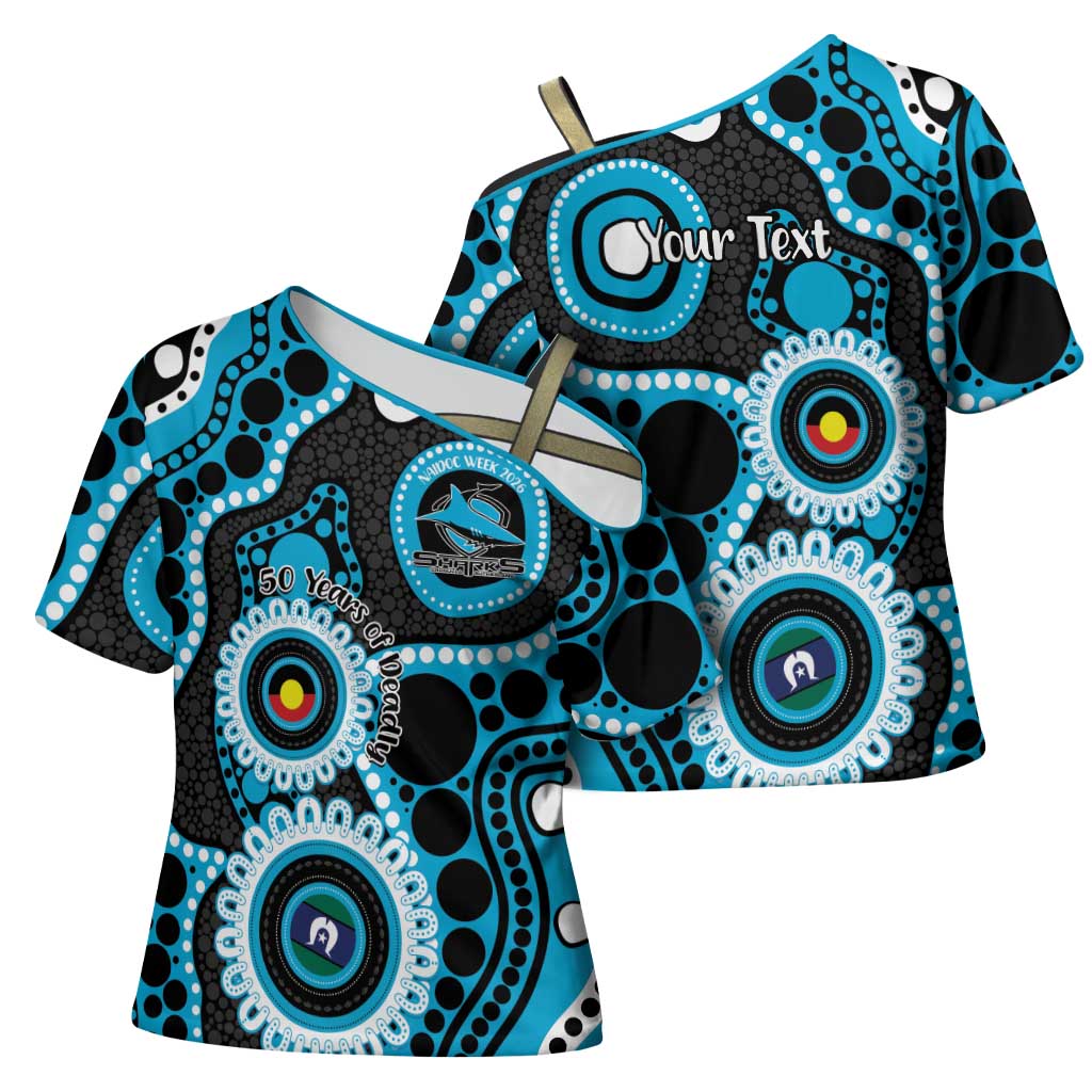 Sharks NAIDOC Week 2026 Personalised Cross Shoulder Shirt 50 Years of Deadly Aboriginal Art