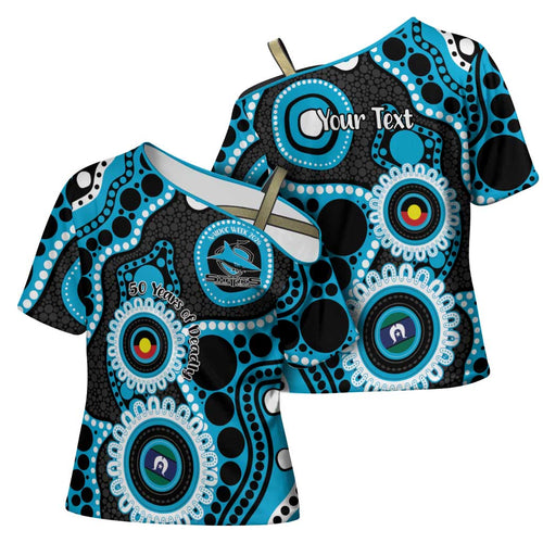 Sharks NAIDOC Week 2026 Personalised Cross Shoulder Shirt 50 Years of Deadly Aboriginal Art