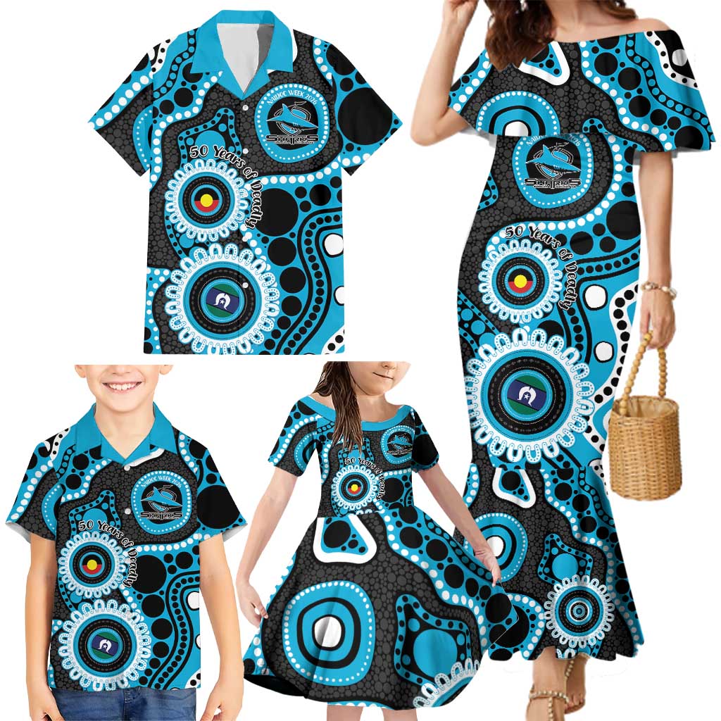Sharks NAIDOC Week 2026 Personalised Family Matching Mermaid Dress and Hawaiian Shirt 50 Years of Deadly Aboriginal Art