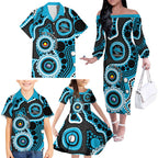Sharks NAIDOC Week 2026 Personalised Family Matching Off The Shoulder Long Sleeve Dress and Hawaiian Shirt 50 Years of Deadly Aboriginal Art