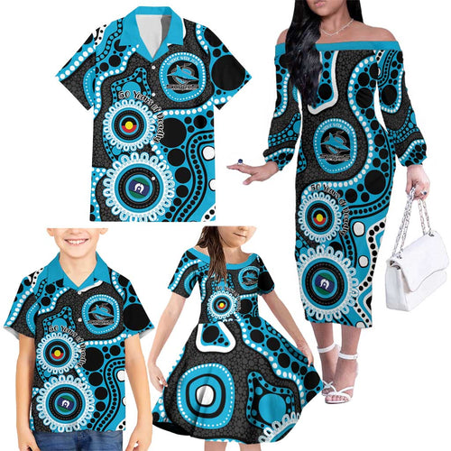 Sharks NAIDOC Week 2026 Personalised Family Matching Off The Shoulder Long Sleeve Dress and Hawaiian Shirt 50 Years of Deadly Aboriginal Art