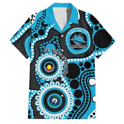 Sharks NAIDOC Week 2026 Personalised Family Matching Off Shoulder Maxi Dress and Hawaiian Shirt 50 Years of Deadly Aboriginal Art