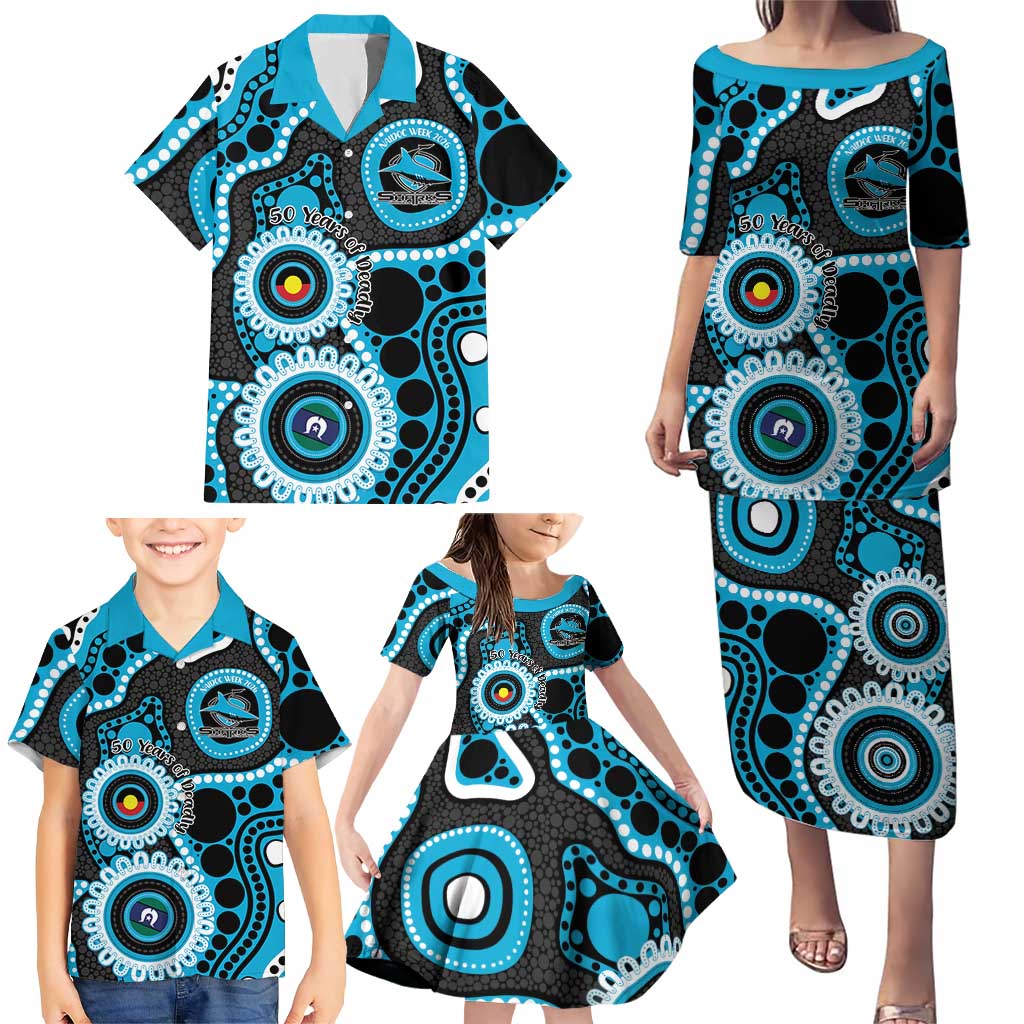 Sharks NAIDOC Week 2026 Personalised Family Matching Puletasi and Hawaiian Shirt 50 Years of Deadly Aboriginal Art