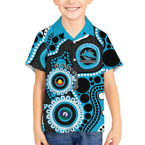 Sharks NAIDOC Week 2026 Personalised Family Matching Short Sleeve Bodycon Dress and Hawaiian Shirt 50 Years of Deadly Aboriginal Art