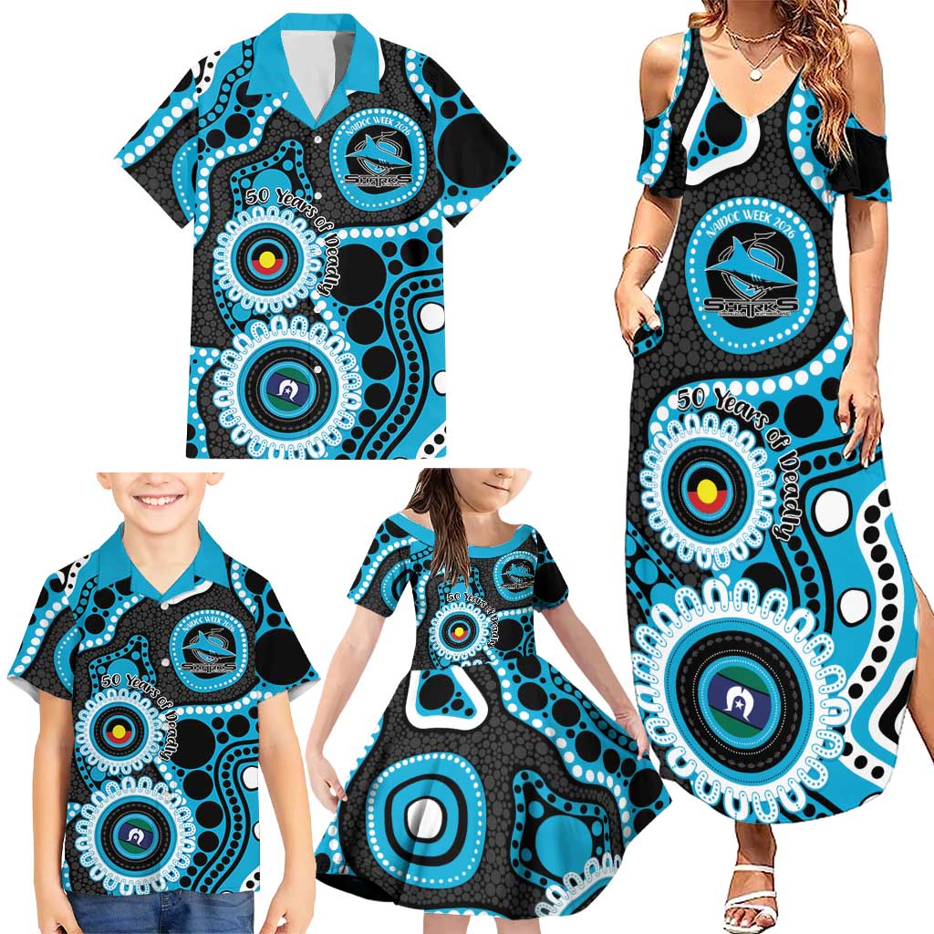 Sharks NAIDOC Week 2026 Personalised Family Matching Summer Maxi Dress and Hawaiian Shirt 50 Years of Deadly Aboriginal Art