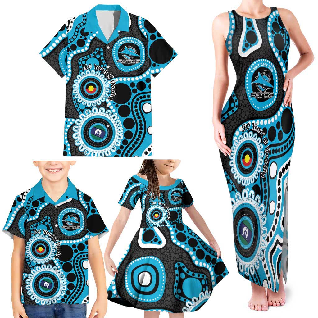 Sharks NAIDOC Week 2026 Personalised Family Matching Tank Maxi Dress and Hawaiian Shirt 50 Years of Deadly Aboriginal Art