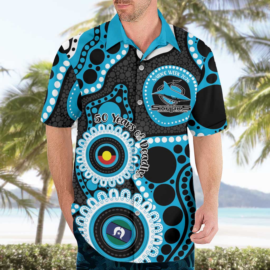 Sharks NAIDOC Week 2026 Personalised Hawaiian Shirt 50 Years of Deadly Aboriginal Art