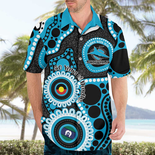 Sharks NAIDOC Week 2026 Personalised Hawaiian Shirt 50 Years of Deadly Aboriginal Art