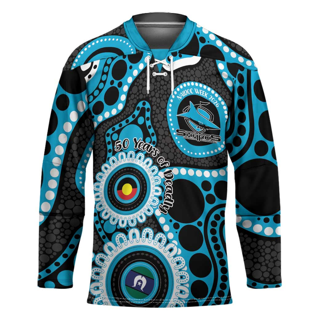 Sharks NAIDOC Week 2026 Personalised Hockey Jersey 50 Years of Deadly Aboriginal Art
