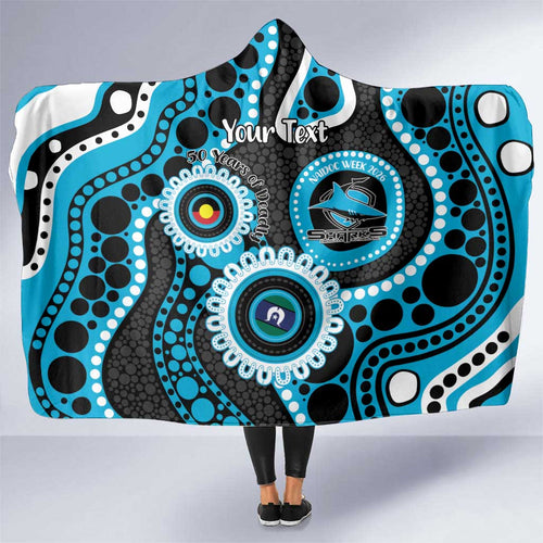 Sharks NAIDOC Week 2026 Personalised Hooded Blanket 50 Years of Deadly Aboriginal Art