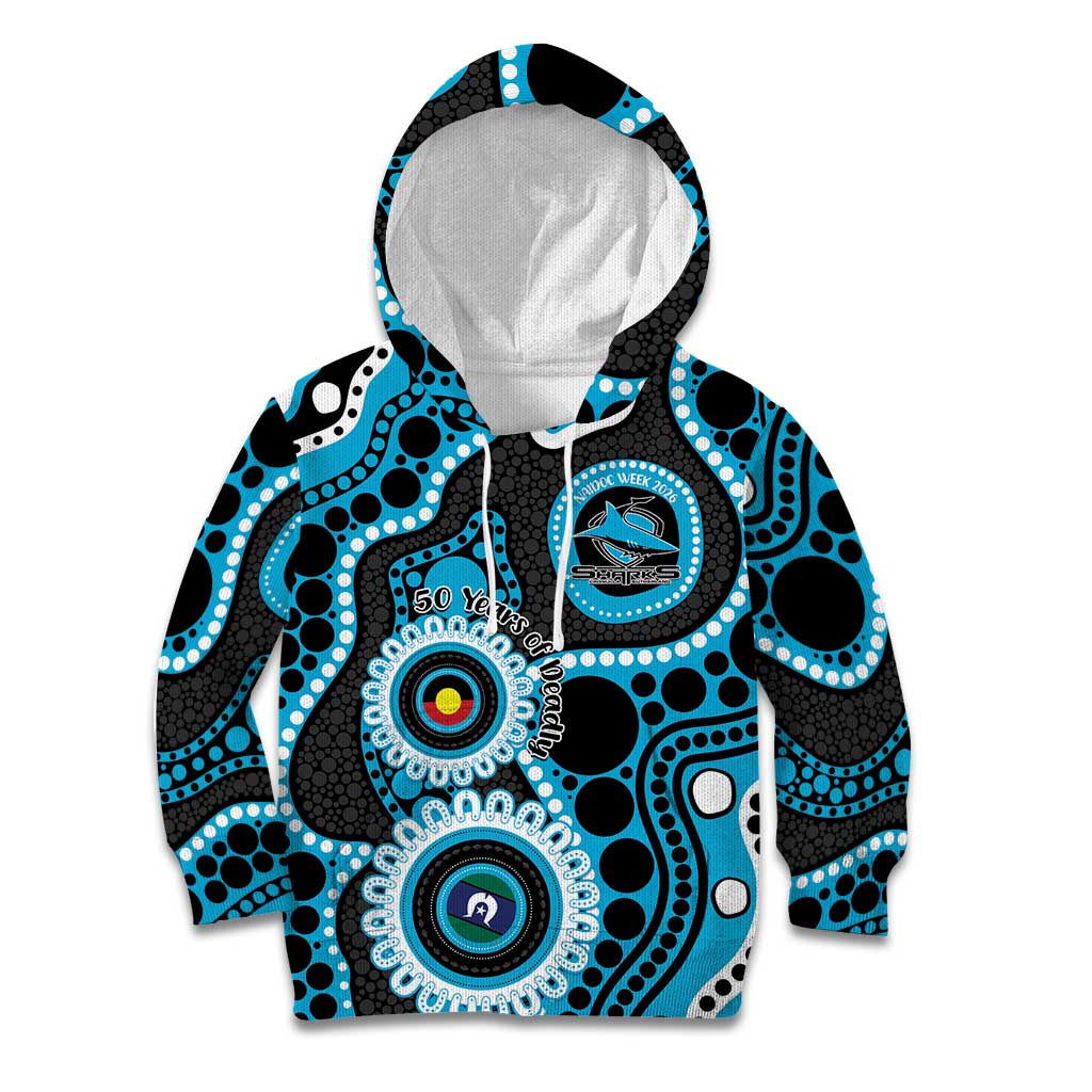 Sharks NAIDOC Week 2026 Personalised Kid Hoodie 50 Years of Deadly Aboriginal Art