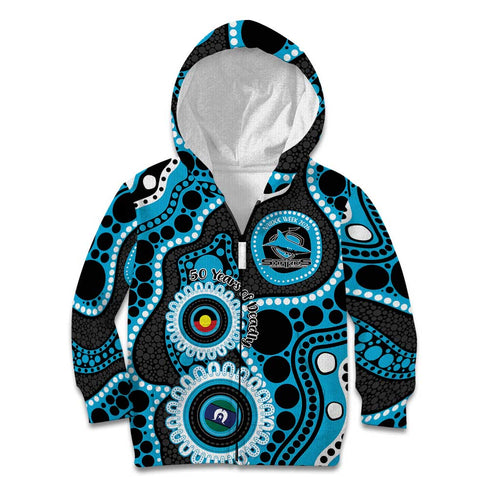 Sharks NAIDOC Week 2026 Personalised Kid Hoodie 50 Years of Deadly Aboriginal Art