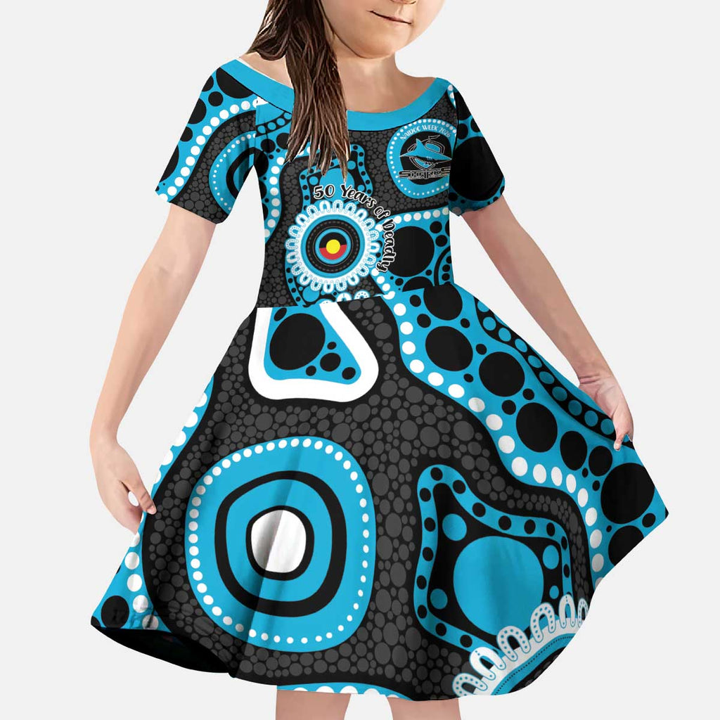 Sharks NAIDOC Week 2026 Personalised Kid Short Sleeve Dress 50 Years of Deadly Aboriginal Art