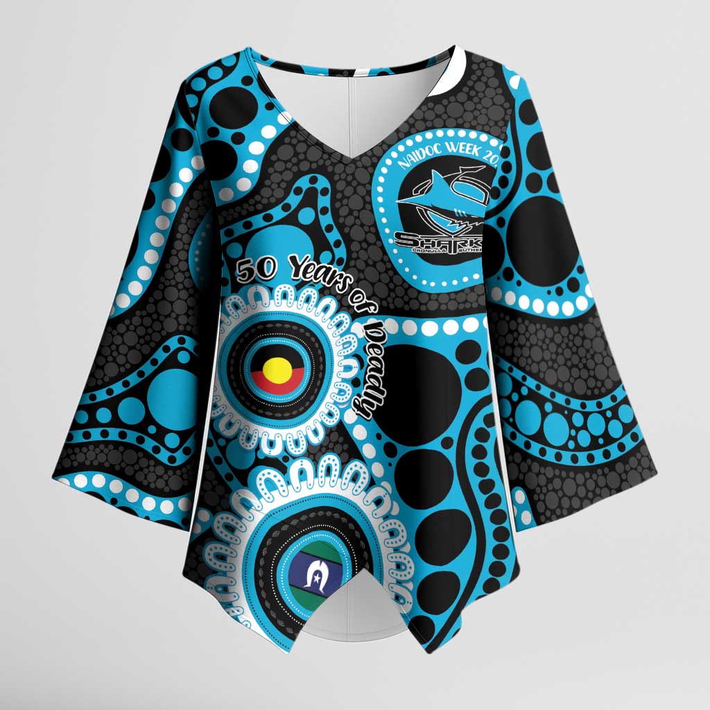 Sharks NAIDOC Week 2026 Personalised Kimono Sleeve Blouse 50 Years of Deadly Aboriginal Art