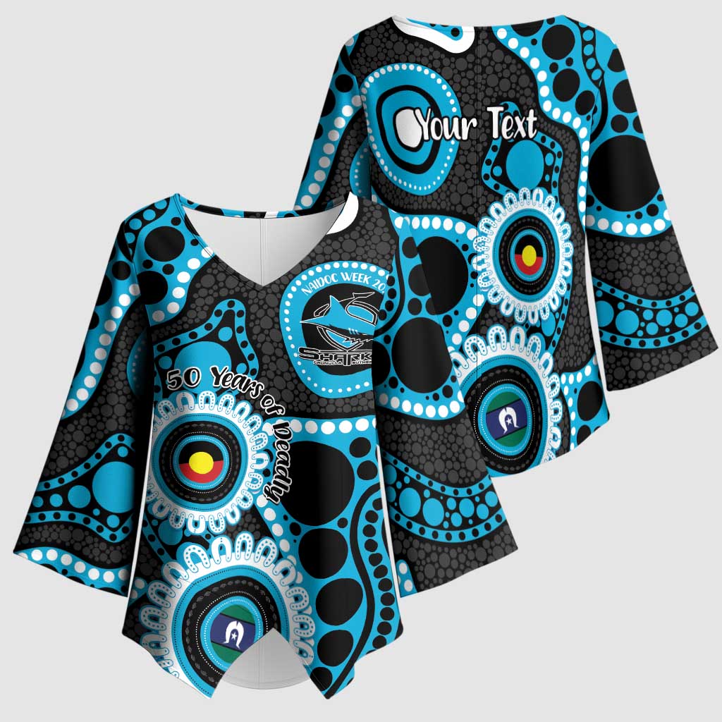 Sharks NAIDOC Week 2026 Personalised Kimono Sleeve Blouse 50 Years of Deadly Aboriginal Art