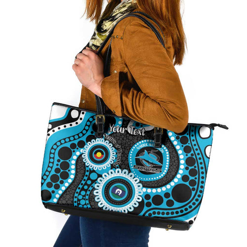 Sharks NAIDOC Week 2026 Personalised Leather Tote Bag 50 Years of Deadly Aboriginal Art