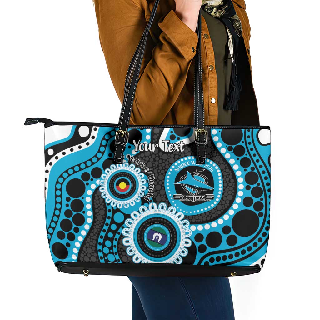 Sharks NAIDOC Week 2026 Personalised Leather Tote Bag 50 Years of Deadly Aboriginal Art