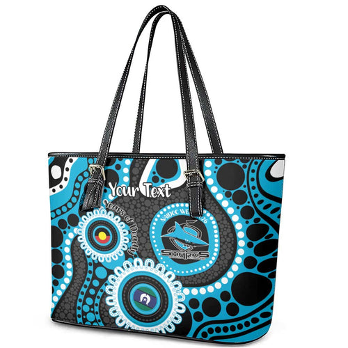 Sharks NAIDOC Week 2026 Personalised Leather Tote Bag 50 Years of Deadly Aboriginal Art