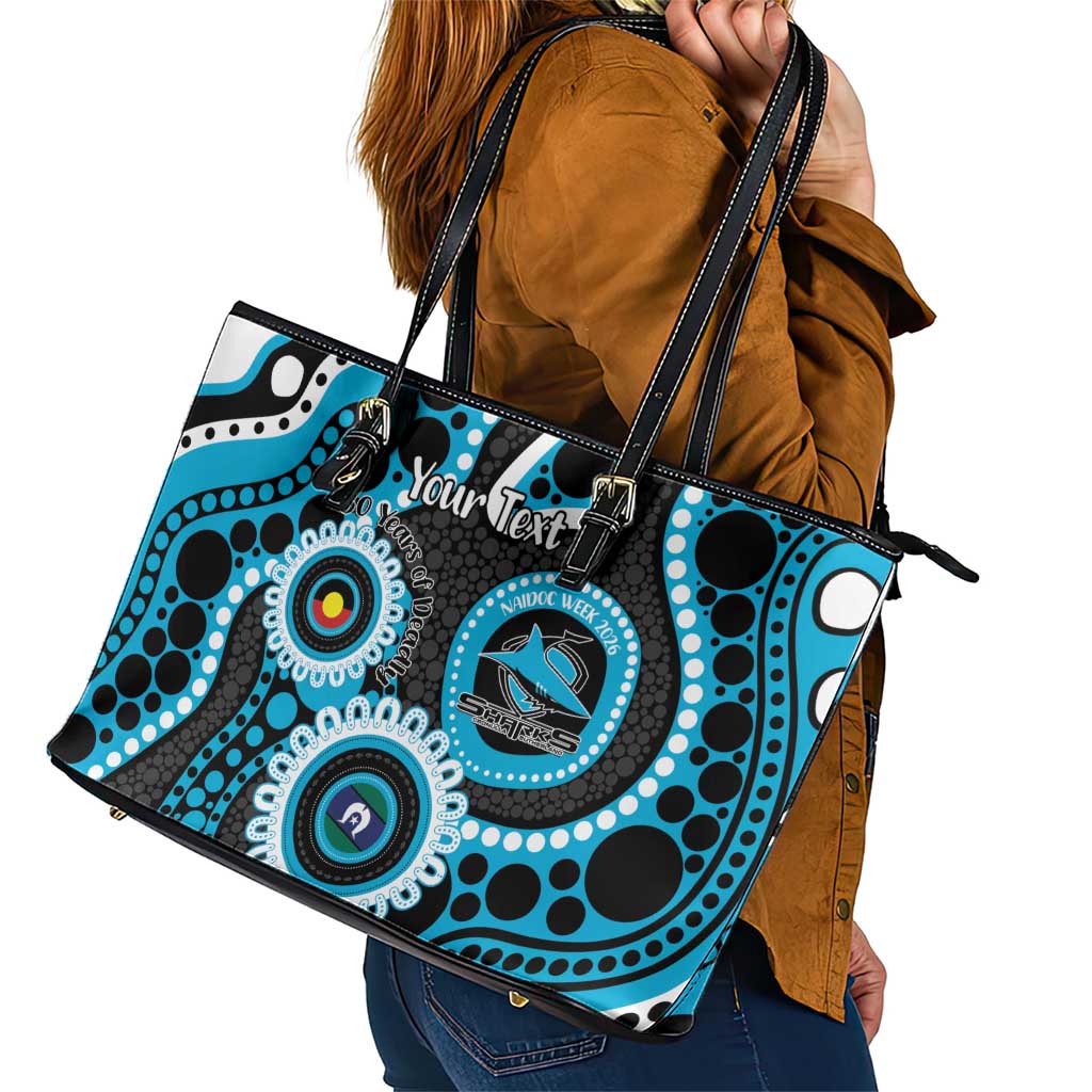Sharks NAIDOC Week 2026 Personalised Leather Tote Bag 50 Years of Deadly Aboriginal Art