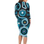 Sharks NAIDOC Week 2026 Personalised Long Sleeve Bodycon Dress 50 Years of Deadly Aboriginal Art