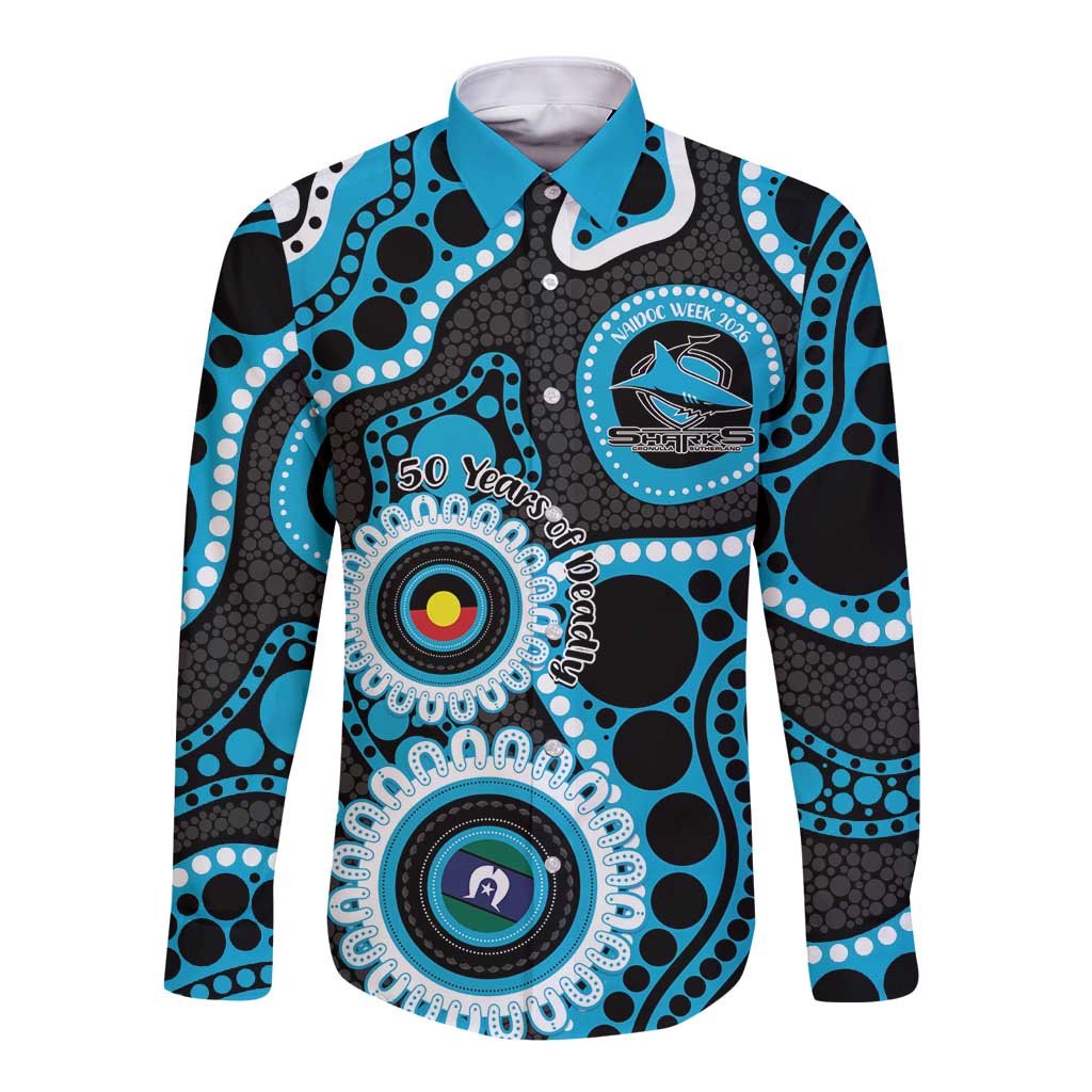 Sharks NAIDOC Week 2026 Personalised Long Sleeve Button Shirt 50 Years of Deadly Aboriginal Art