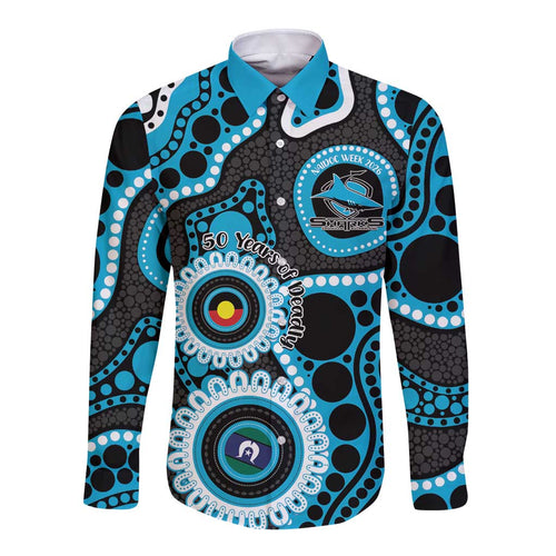 Sharks NAIDOC Week 2026 Personalised Long Sleeve Button Shirt 50 Years of Deadly Aboriginal Art