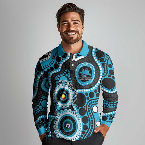 Sharks NAIDOC Week 2026 Personalised Long Sleeve Polo Shirt 50 Years of Deadly Aboriginal Art