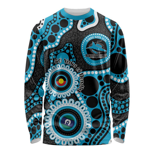 Sharks NAIDOC Week 2026 Personalised Long Sleeve Shirt 50 Years of Deadly Aboriginal Art