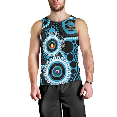 Sharks NAIDOC Week 2026 Personalised Men Tank Top 50 Years of Deadly Aboriginal Art