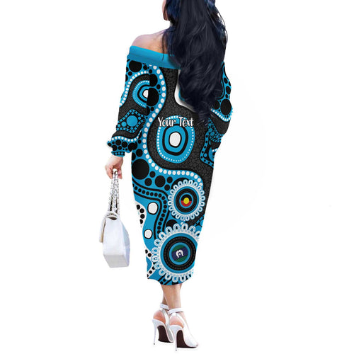 Sharks NAIDOC Week 2026 Personalised Off The Shoulder Long Sleeve Dress 50 Years of Deadly Aboriginal Art
